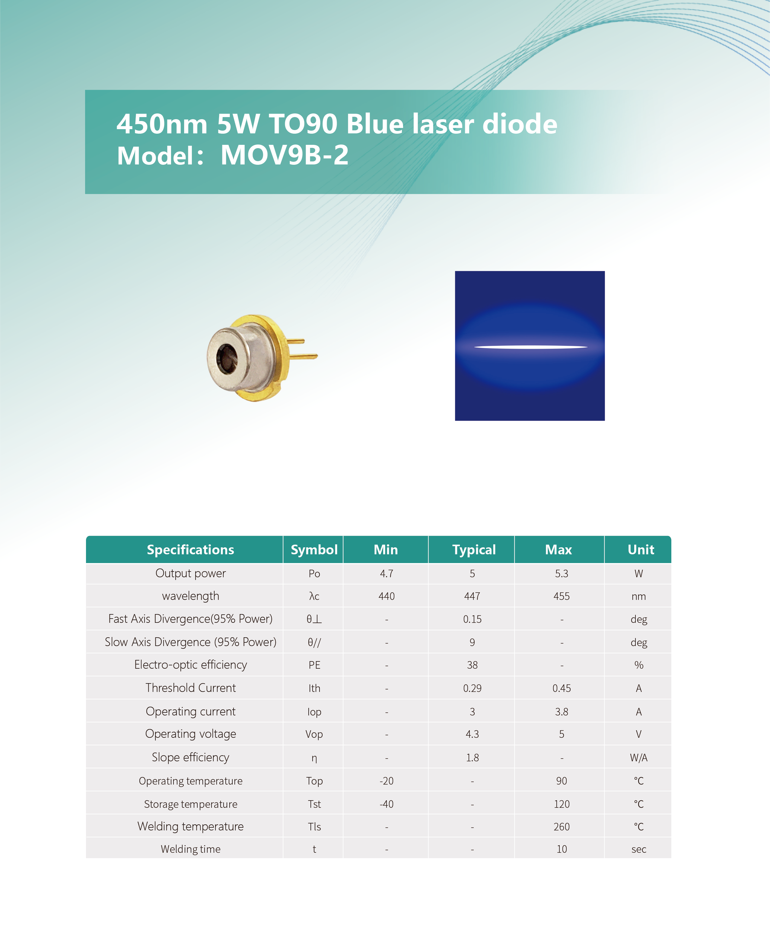 450nm 5W TO9 蓝光激光二极管 MOV9B-2 英文
