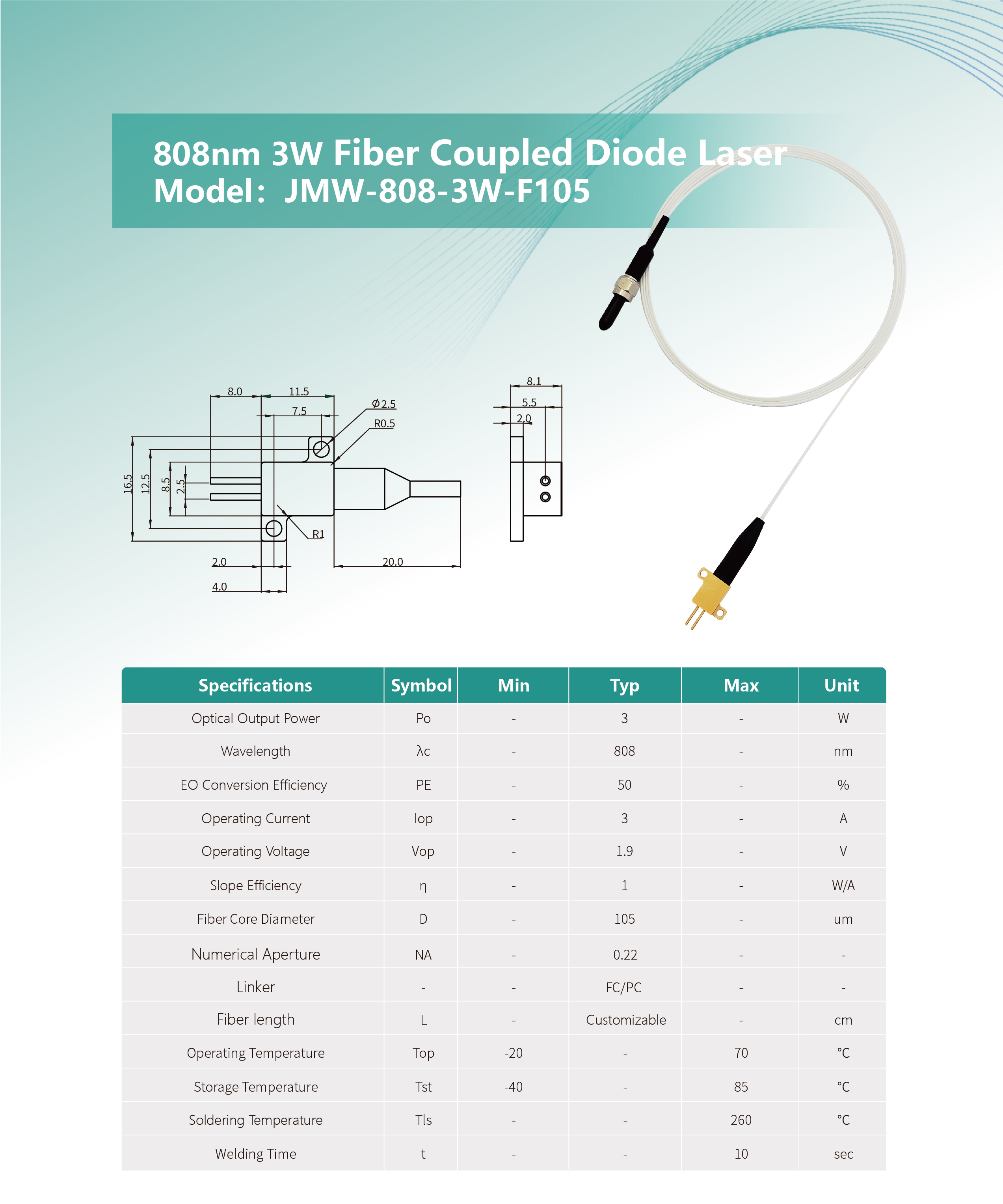 808nm 3W光纤耦合激光器 方头 网站 英文