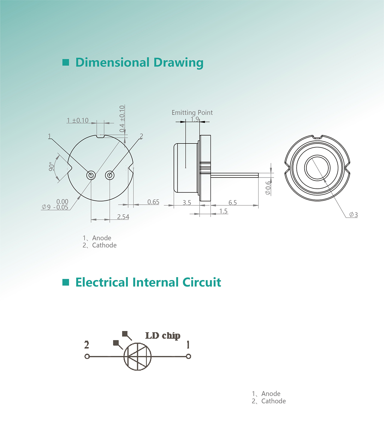 808nm-7W-TO9-激光二极管MC10W-1-尺寸图